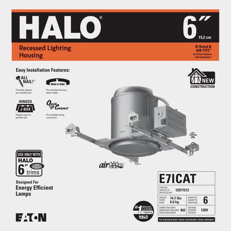Halo Air-Tite New Construction 6 In. Recessed Light Fixture (Pack of 6)