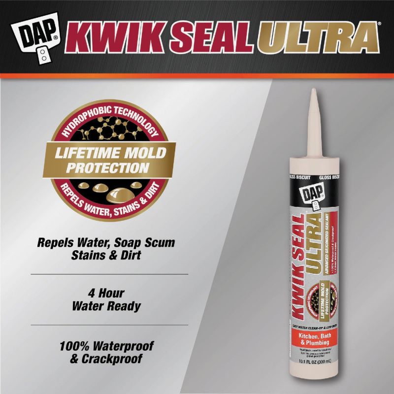 Dap Kwik Seal Ultra Advanced Kitchen &amp; Bath Silicone Sealant Biscuit, 10.1 Oz.