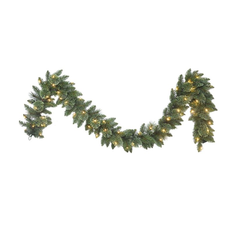 Hometown Holidays 29717 Lodgepole Garland, Battery Operated, Clear Lights, 9 ft Green (Pack of 12)