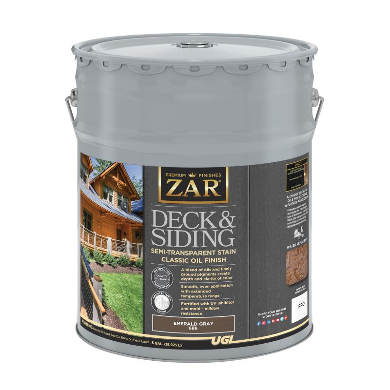 ZAR 68615 Deck and Siding Semi-Transparent Stain, Emerald Gray, Liquid, 5 gal Emerald Gray