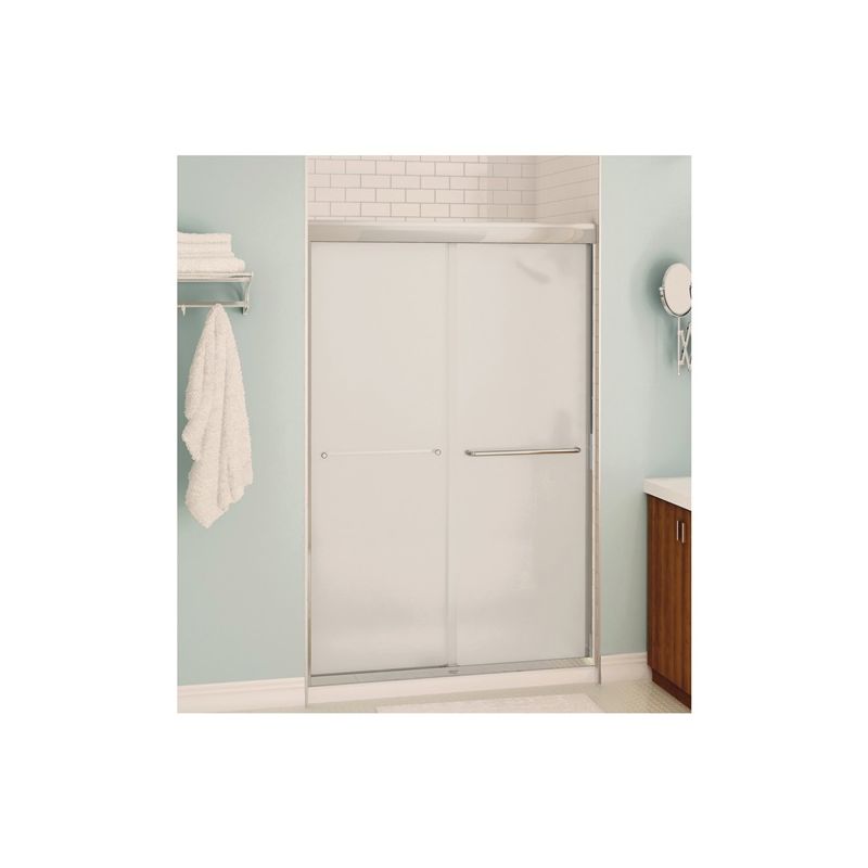 Maax Aura 135663-900-305 Sliding Shower Door, Clear Glass, Tempered Glass, Semi Frame, 2-Panel, Glass, 1/4 in Glass