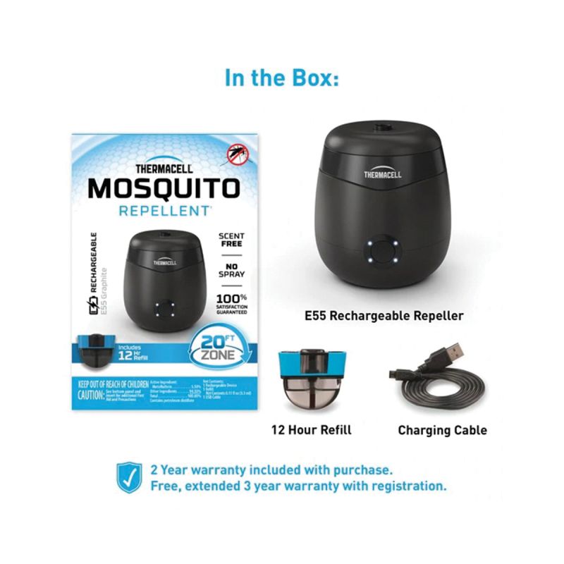 Thermacell E-Series E55XCA Rechargeable Mosquito Repeller, Cartridge Refill, 12 hr Refill, 20 ft Coverage Area