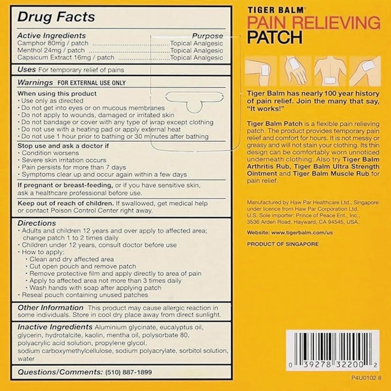 Tiger Balm Pain Relieving Patch 5 Ct.