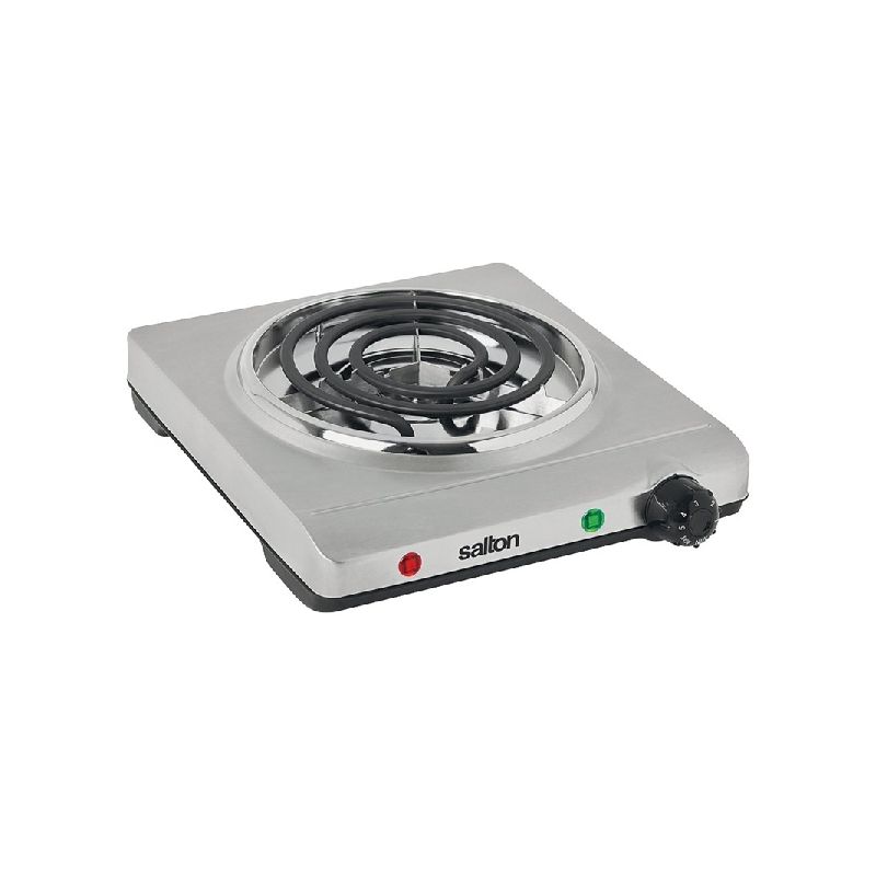 Salton THP517 Portable Single Cooktop, 1000 W, 1-Burner, Knob Control, Stainless Steel, White White