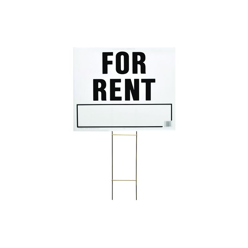 Hy-Ko LFR-4 Lawn Sign, Rectangular, FOR RENT, Black Legend, White Background, Plastic, 24 in W x 19 in H Dimensions