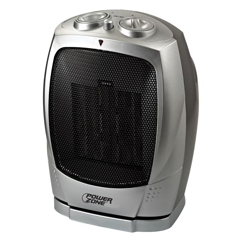 PowerZone PTC-903B Ceramic OSC Heater, 12.5 A, 120 V, 750/1500 W, 2-Heat Setting, Gray Gray