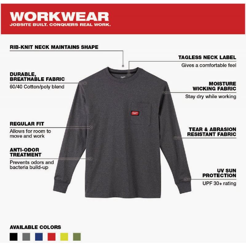 Milwaukee Heavy-Duty Pocket Long Sleeve Shirt M, Gray