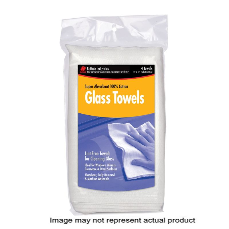 Buffalo 63100HB Glass Cleaning Cloth, 18 in L, 18 in W, Cotton, White White