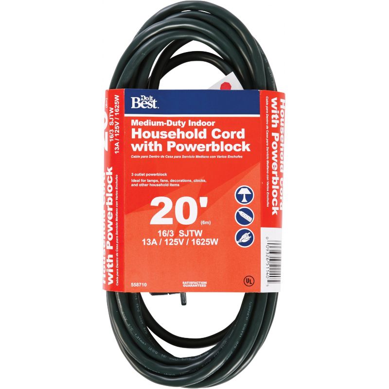 Do it Best Medium-Duty Household Extension Cord With Powerblock Green, 13