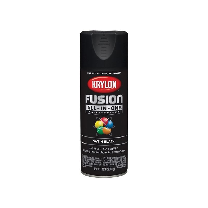 Krylon K02732007 Spray Paint, Satin, Black, 12 oz, Can Black