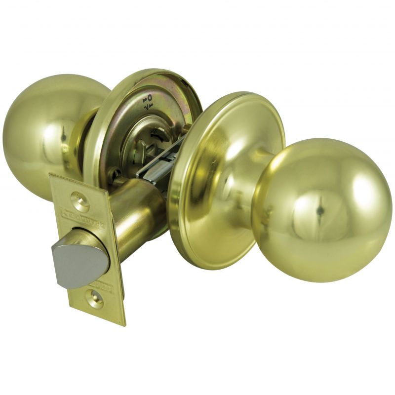 ProSource T3730V-PS Passage Knob, Metal, Polished Brass, 2-3/8 to 2-3/4 in Backset, 1-3/8 to 1-3/4 in Thick Door