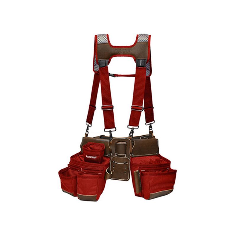 Bucket Boss 55505-RD Suspension Rig Tool Belt, 52 in Waist, Leather, Red, 19-Pocket Red