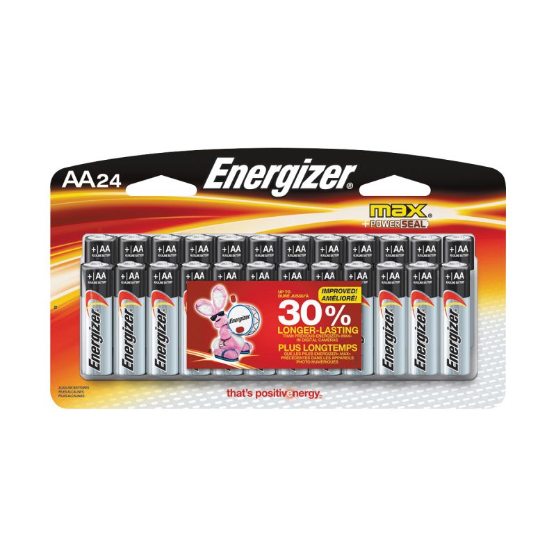 Energizer E91 E91BP-24 Battery, 1.5 V Battery, 2779 mAh, AA Battery, Alkaline, Manganese Dioxide, Zinc, Black Black