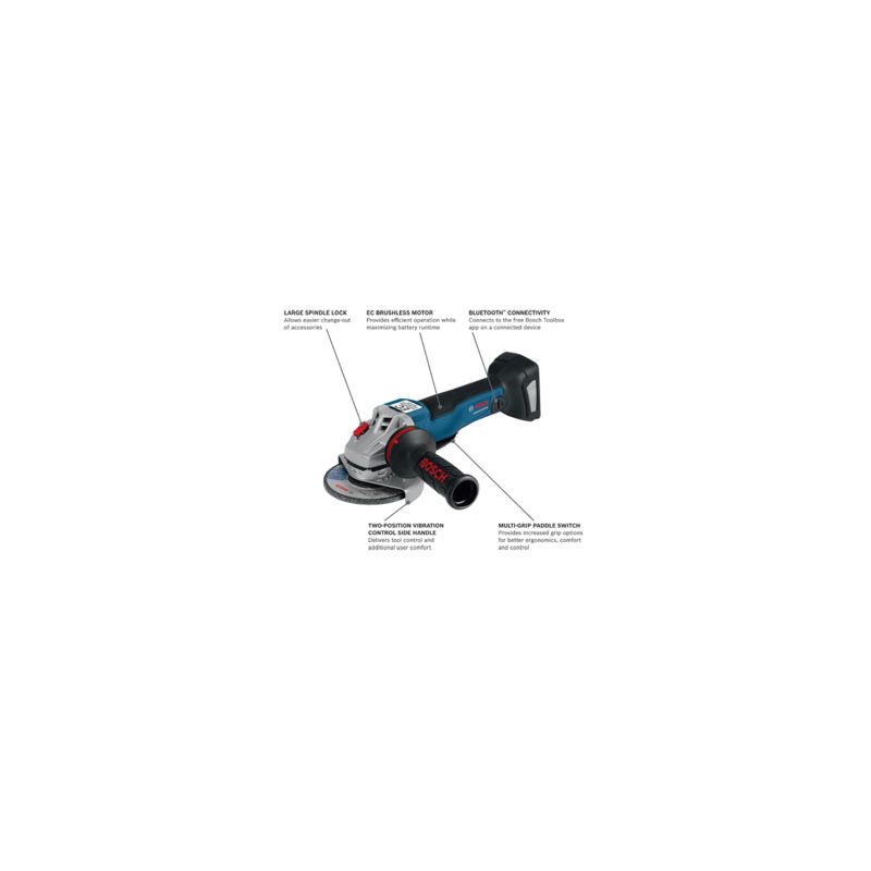 Bosch GWS18V-45PCN EC Brushless Angle Grinder with No Lock-On Paddle Switch, Tool Only, 18 V, 6.3 Ah, 5/8-11 Spindle