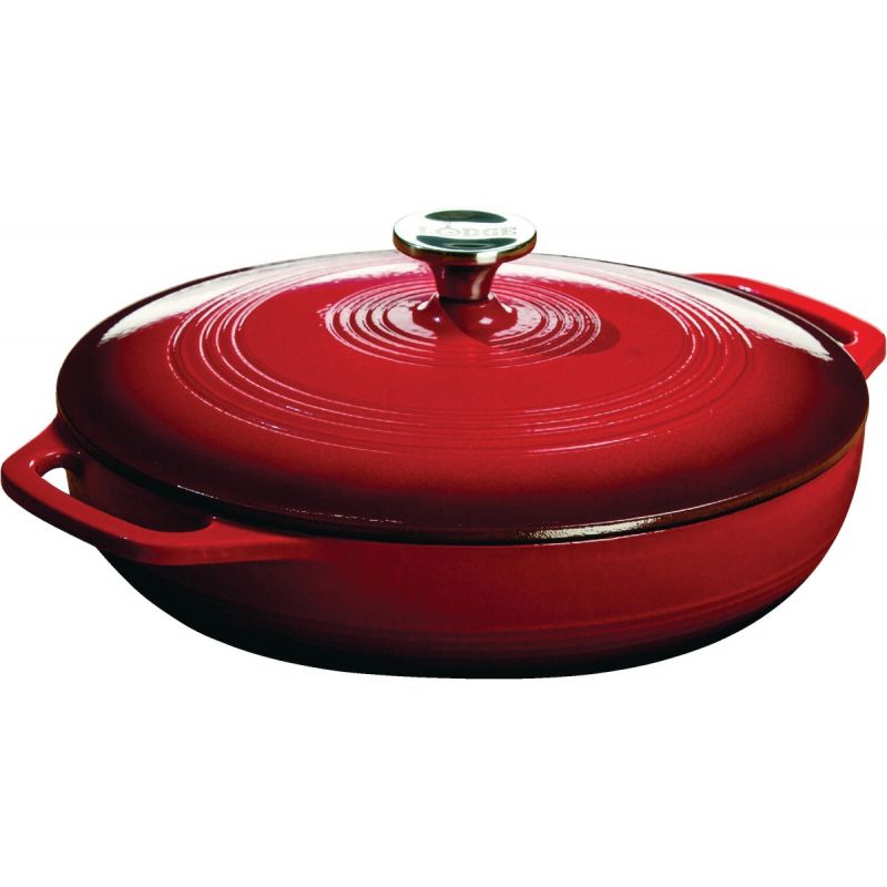 Lodge Cast Iron Casserole With Lid 3.6 Qt., Red
