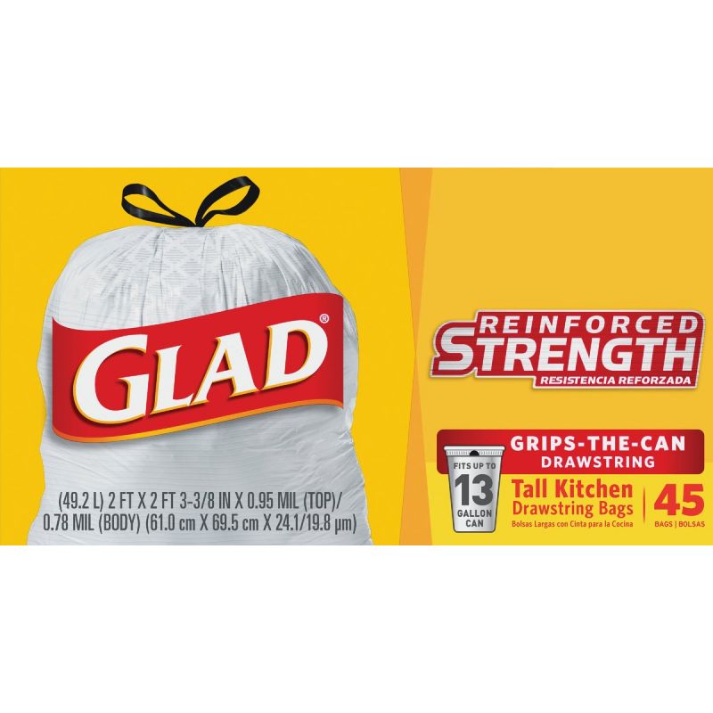 Glad Reinforced Strength Tall Kitchen Trash Bag 13 Gal., White