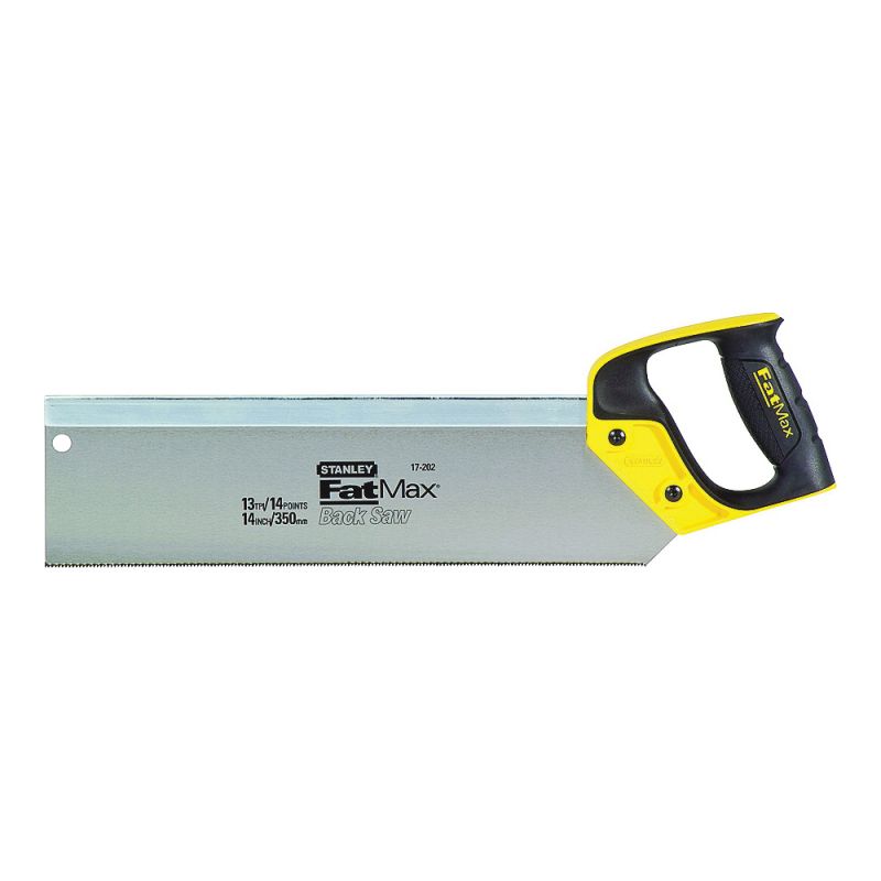 Stanley 17-202 Back Saw, 14 in L Blade, 13 TPI, Steel Blade, Solid Bi-Material Handle, Plastic/Rubber Handle 14 In