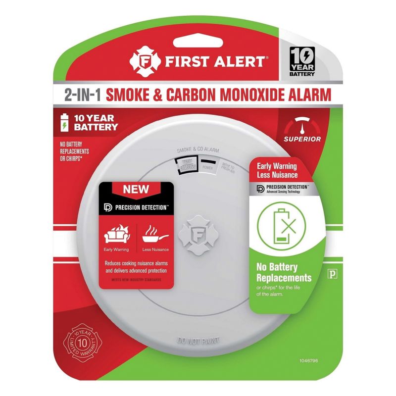 First Alert 1046796 Smoke and Carbon Monoxide Alarm with Slim Profile Design, Electrochemical, Photoelectric Sensor White