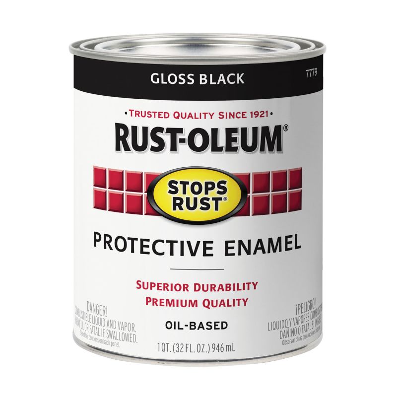 Rust-Oleum Stops Rust 7779504 Enamel Paint, Oil, Gloss, Black, 1 qt, Can, 50 to 90 sq-ft/qt Coverage Area Black