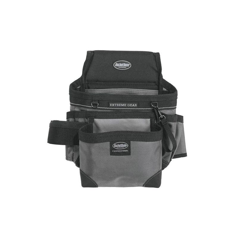 Bucket Boss 55200 Mullet Buster Carpenter&#039;s Pouch, 14-Pocket, Poly Fabric, Black/Gray, 10 in W, 13 in H, 4 in D Black/Gray