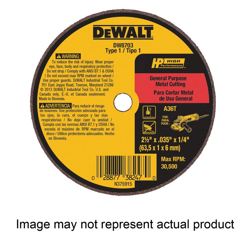 DeWALT DW8724 Die Grinder Wheel, 4 in Dia, 0.035 in Thick, 5/8 in Arbor, 60 Grit, Aluminum Oxide Abrasive