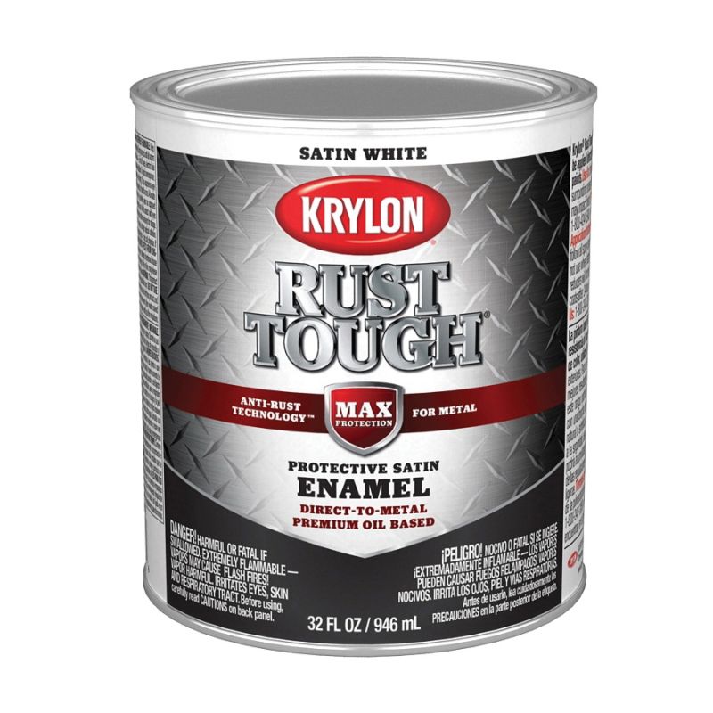 Krylon Rust Tough K09706008 Rust Preventative Paint, Satin, White, 1 qt, 400 sq-ft/gal Coverage Area White (Pack of 2)