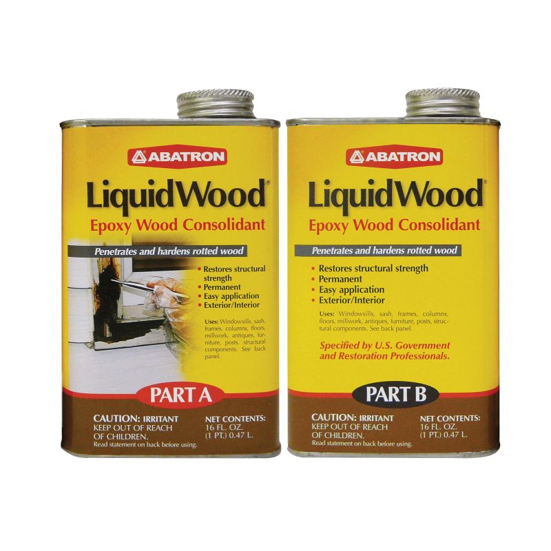 Abatron LW2PKR Wood Filler, Liquid, Faint, Slightly Aromatic Part A, Irritating Ammonia Part B, Clear, 2 pt Clear
