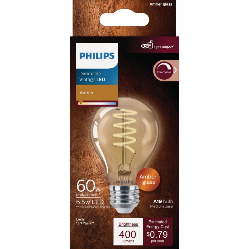 Philips Dimmable Amber Vintage LED A19 Light Bulb