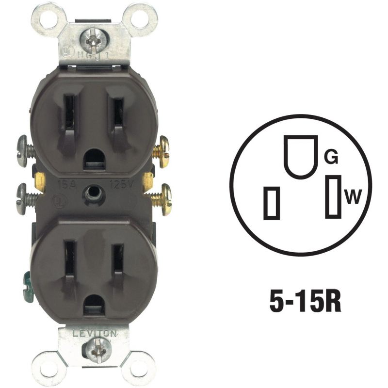 Leviton Shallow Grounded Duplex Outlet Brown, 15 (Pack of 10)