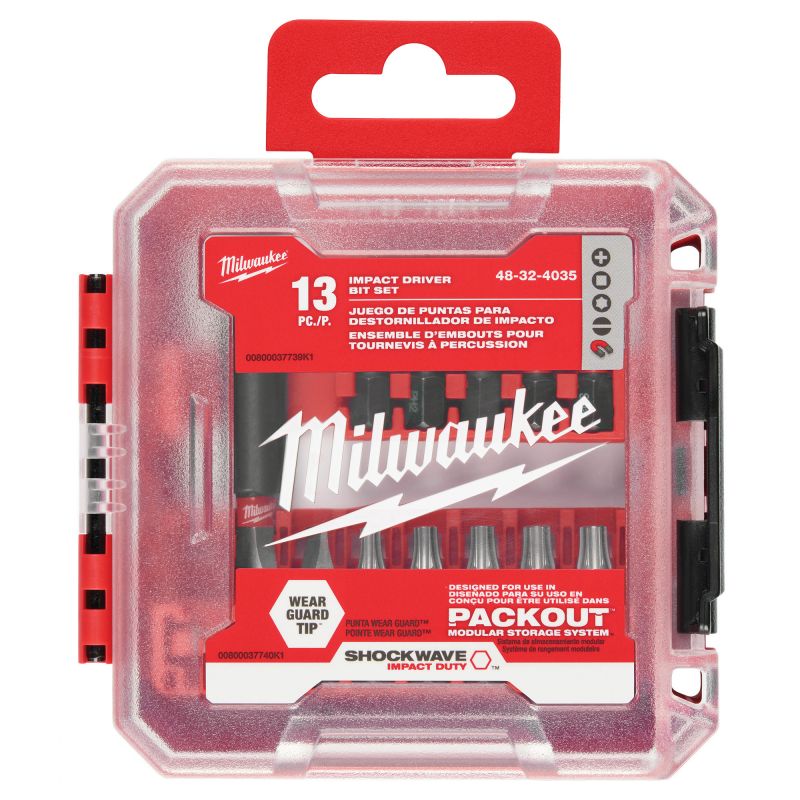 Milwaukee SHOCKWAVE Impact Duty 48-32-4035 Driver Bit Set, 13 -Piece, Magnetic, Alloy Steel
