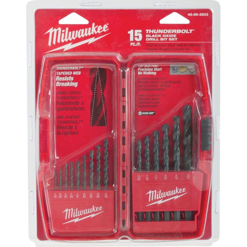 Milwaukee Thunderbolt 15-Piece Black Oxide Drill Bit Set 1/16 In. Thru 3/8 In.