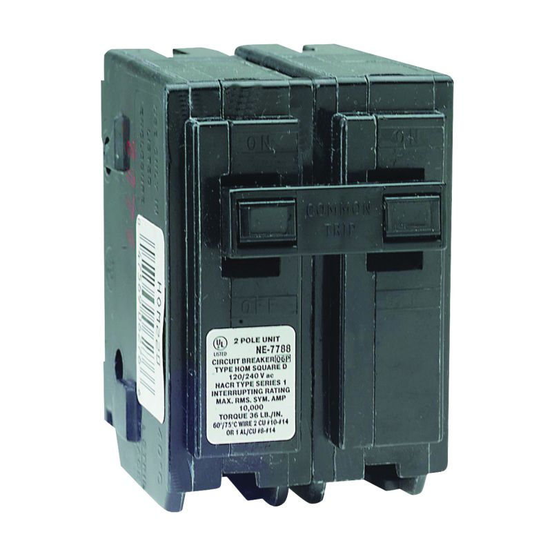 Square D Homeline HOM240CP Circuit Breaker, Mini, 40 A, 2 -Pole, 120/240 V, Fixed Trip, Plug Mounting, Black Black