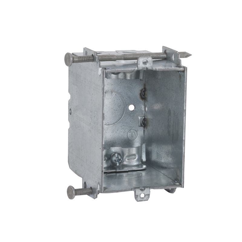 Raco 8355 Switch Box, 1-Gang, 1-Outlet, 1-Knockout, 1/2 in Knockout, Steel, Gray, Galvanized, Bracket, Nail Gray