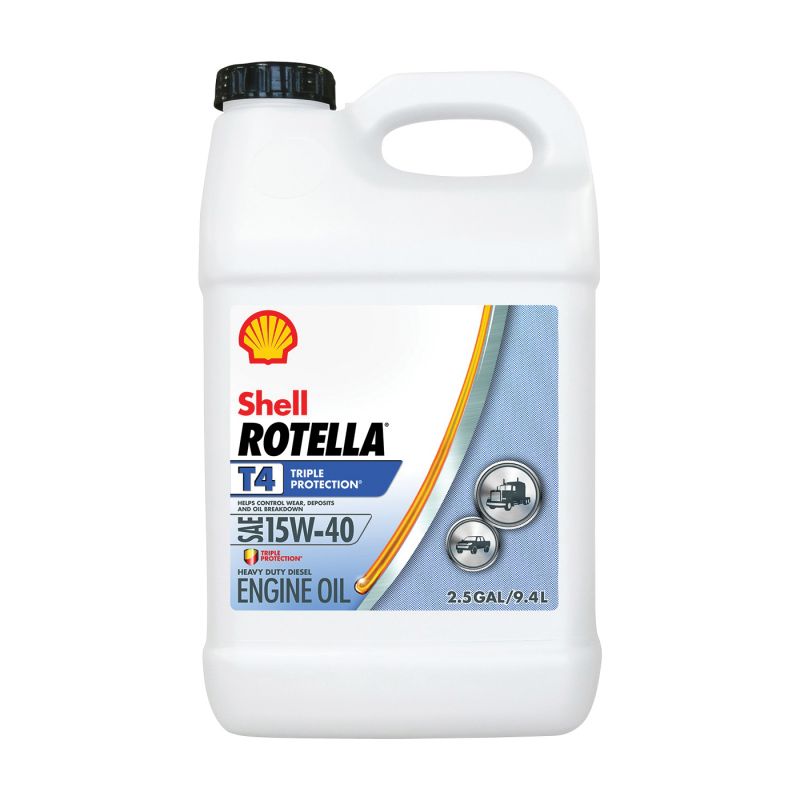Shell Rotella T4 550045127 Engine Oil, 15W-40, 2.5 gal Jug Clear Amber