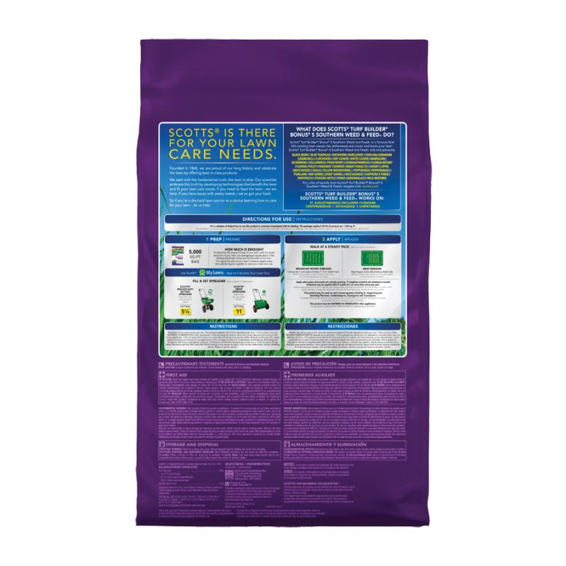 Scotts Turf Builder Bonus S 21030A Southern Weed and Feed Fertilizer, 17.34 lb Bag, Solid, 29-0-10 N-P-K Ratio Blue/Pink