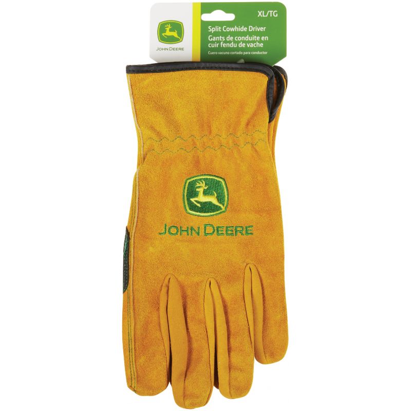 John Deere Leather Cowhide Work Gloves XL, Yellow
