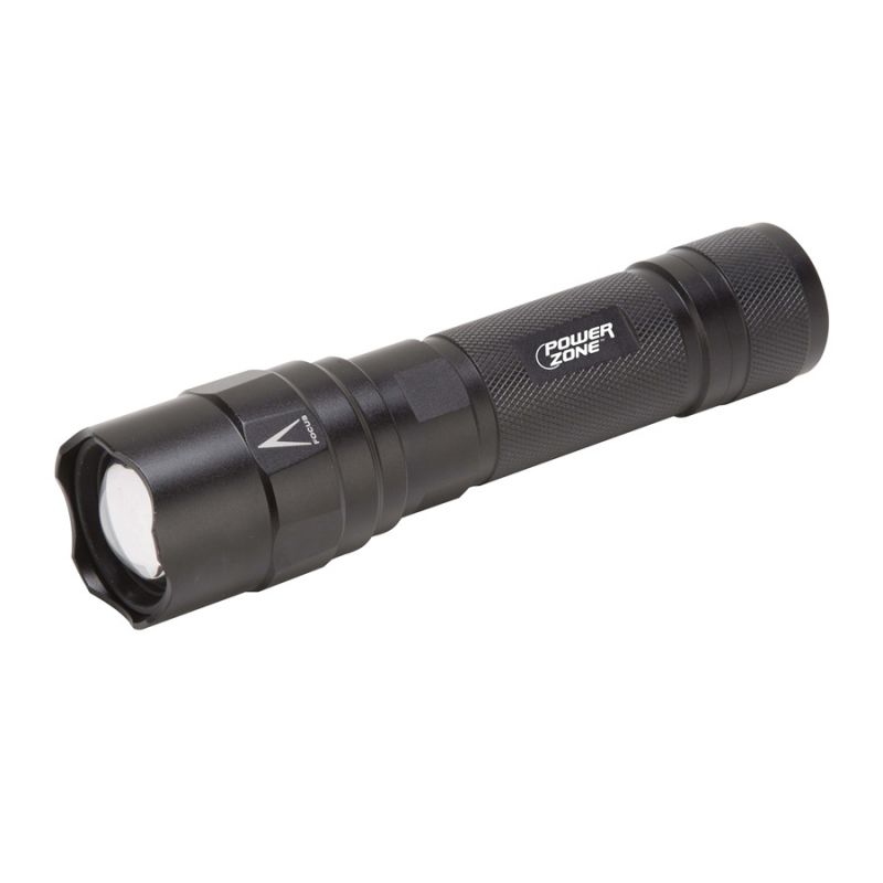 PowerZone 12083 Tactical Flashlight, AA Battery, LED Lamp, 400 Lumens, 120 m Beam Distance, 10 hrs Run Time, Black Black