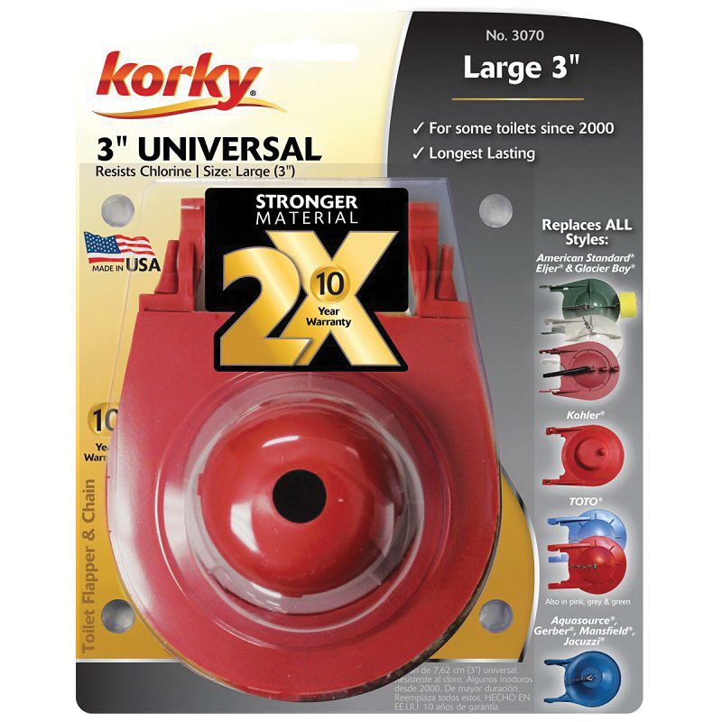 Korky 3070BP Universal Toilet Tank Flapper, Rubber, Red Red