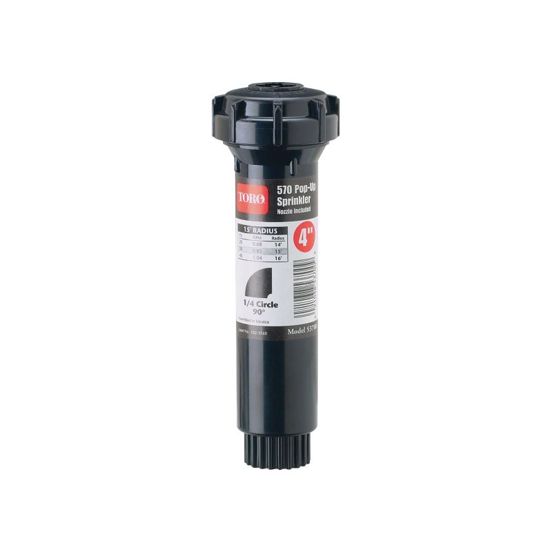 Toro 53711 Spray Sprinkler, 1/2 in Connection, 5 to 15 ft, 27 deg Nozzle Trajectory Black
