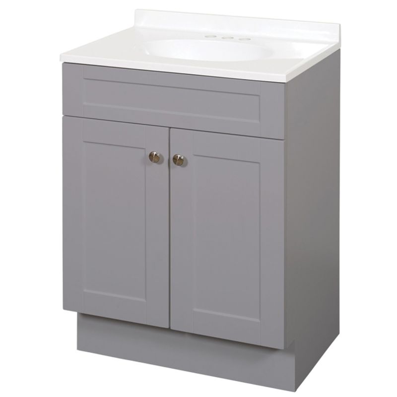 Zenna Home SBC24GY 2-Door Shaker Vanity with Top, Wood, Cool Gray, Cultured Marble Sink, White Sink, 1/EA Cool Gray