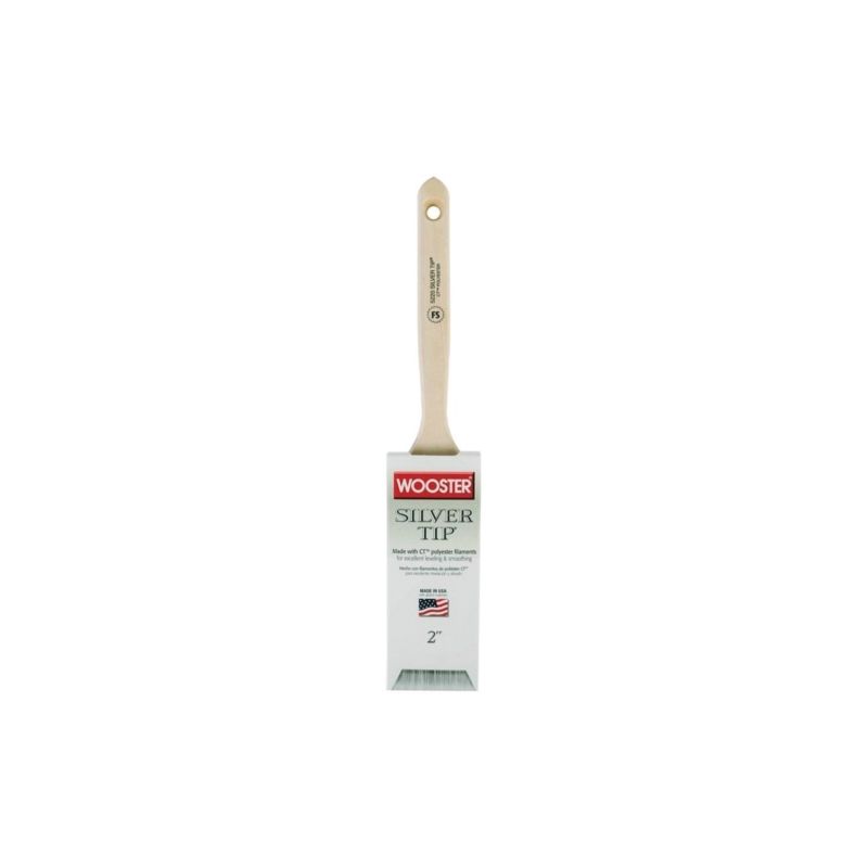 Wooster 5220-2 Paint Brush, 2 in W, 2-11/16 in L Bristle, Polyester Bristle, Flat Sash Handle Silver/White