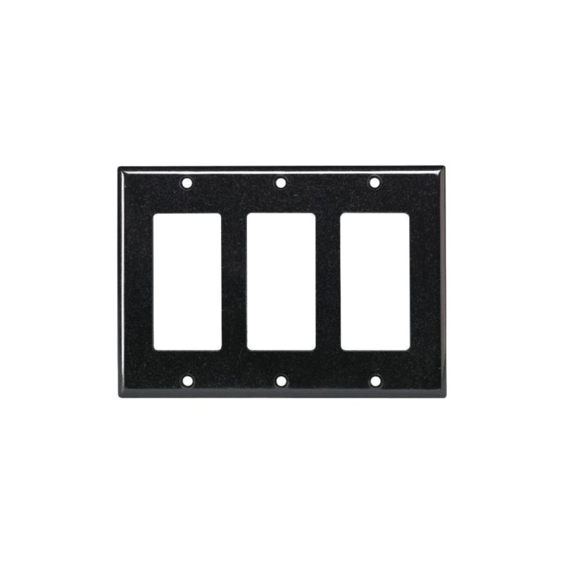 Leviton 80411-E Wallplate, 4-1/2 in L, 6-3/8 in W, 3-Gang, Plastic, Black Standard, Black