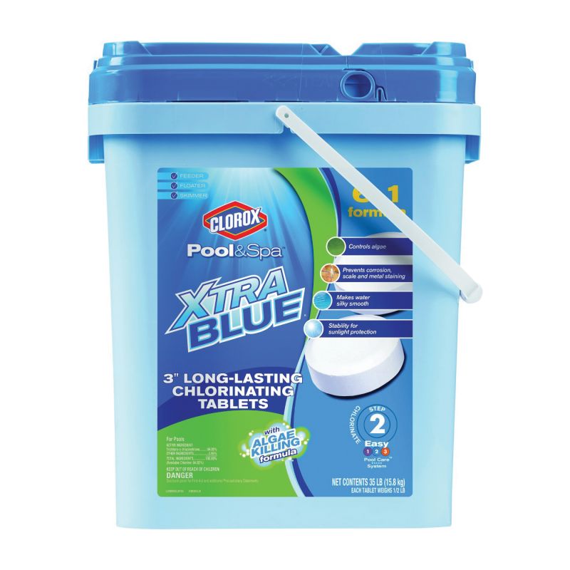 Clorox POOL &amp; Spa XtraBlue 23035CLX Chlorinating Tablet, Solid, Chlorine, 35 lb 3 In, White