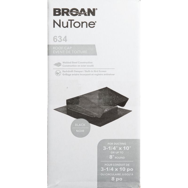 Broan-Nutone Back Draft Damper Roof Vent Cap 8 In., Black