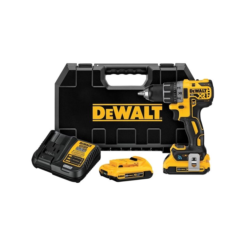 DeWALT TOOL CONNECT DCD797D2 Compact Hammer Drill Kit, Battery Included, 20 V, 2 Ah, 1/2 in Chuck, Keyless Chuck