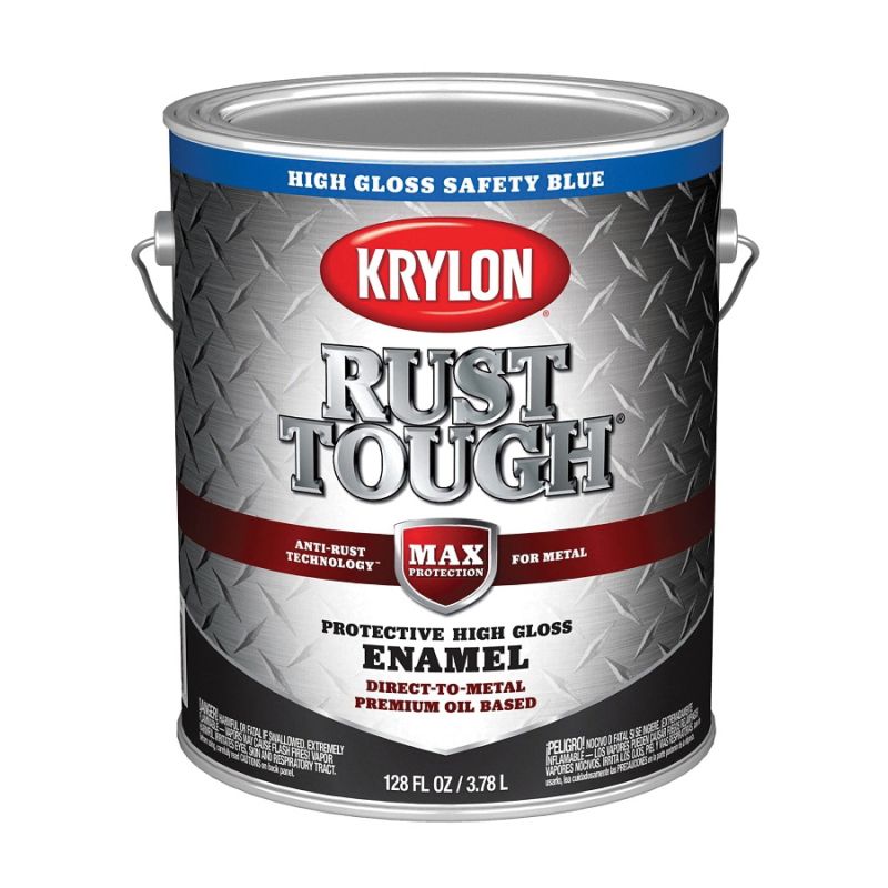 Krylon Rust Tough K09741008 Enamel Paint, Gloss Sheen, Safety Blue, 1 gal, 400 sq-ft/gal Coverage Area Safety Blue (Pack of 4)