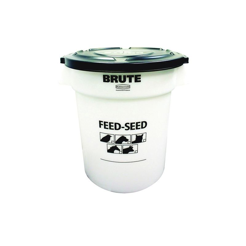 Brute 1868861 Feed-Seed Container with Lid, Plastic, White White