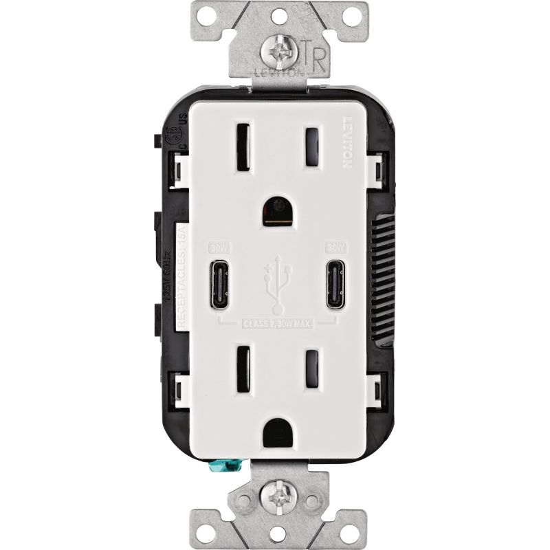 Leviton Tamper-Resistant Dual Type C USB Charging Outlet White, 15