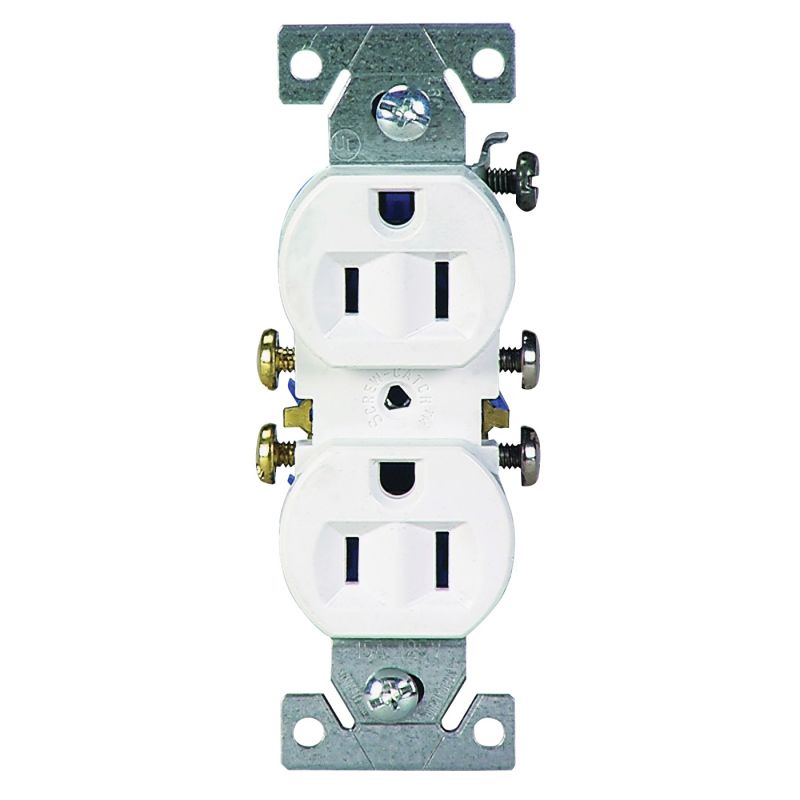 Eaton Wiring Devices C270W Duplex Receptacle, 2 -Pole, 15 A, 125 V, Push-in, Side Wiring, NEMA: 5-15R, White White