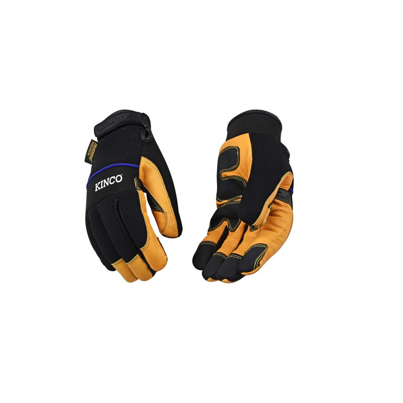 KincoPro 102HK-XL Safety Gloves, Men&#039;s, XL, Wing Thumb, Hook and Loop Cuff, Polyester/Spandex Back, Gold XL, Gold